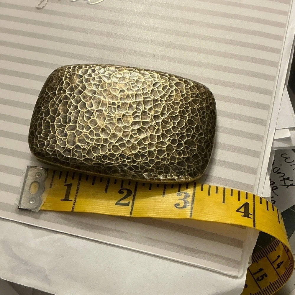 Vintage Textured Metal Belt Buckle - Hammered Gold Rectangle Uneven Surface Roc